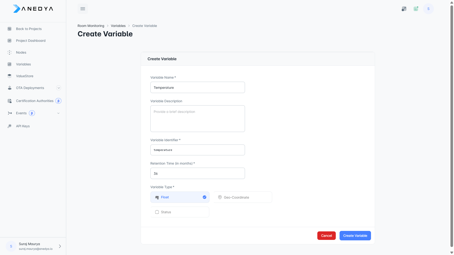 Create variable